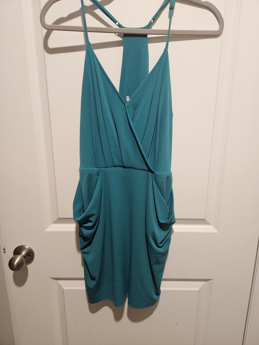 BCBGeneration Teal Sleeveless Draped V-Neck Mini Dress